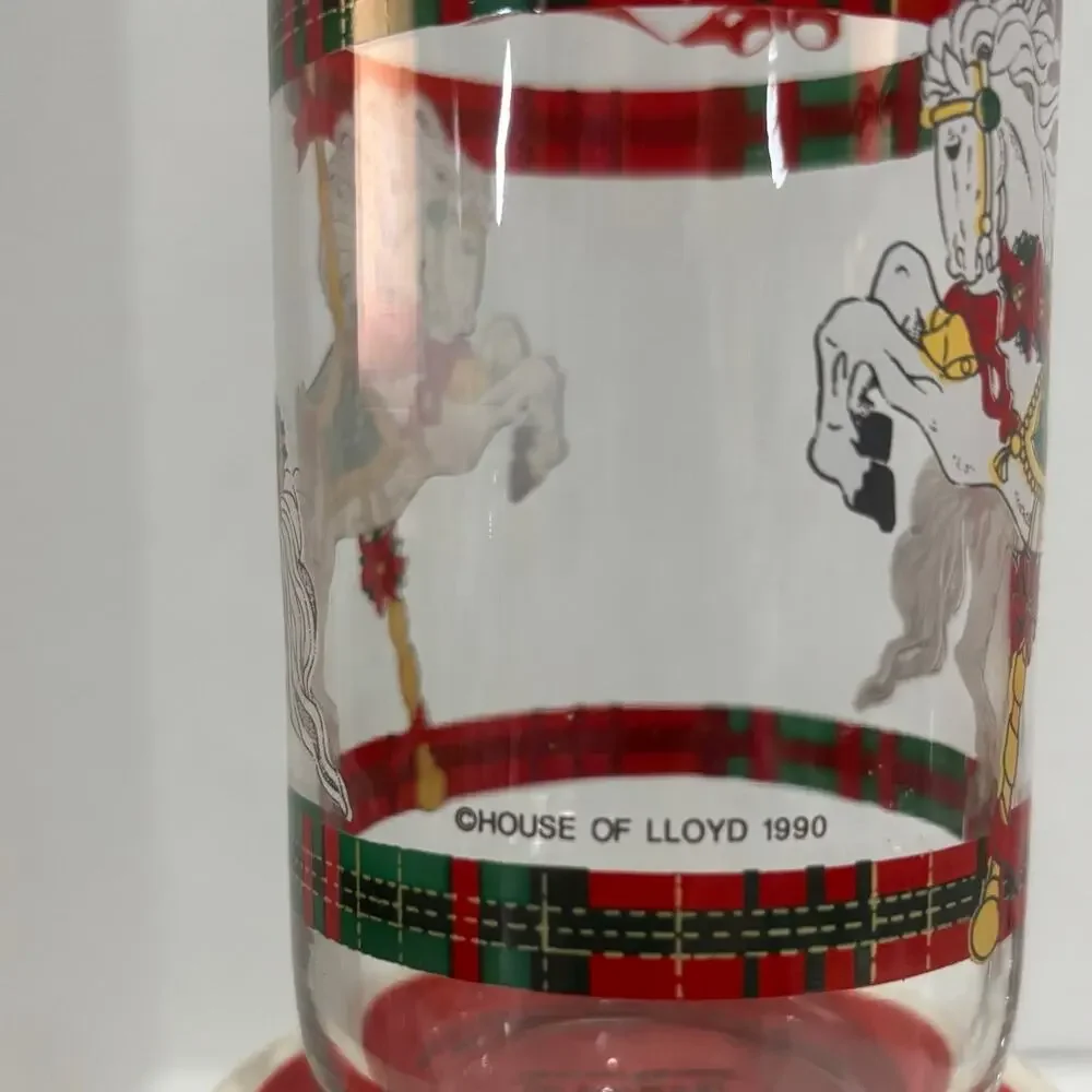 VTG 1990 Libbey House of Lloyd Carousel Horse Christmas Glasses Tumblers - 4